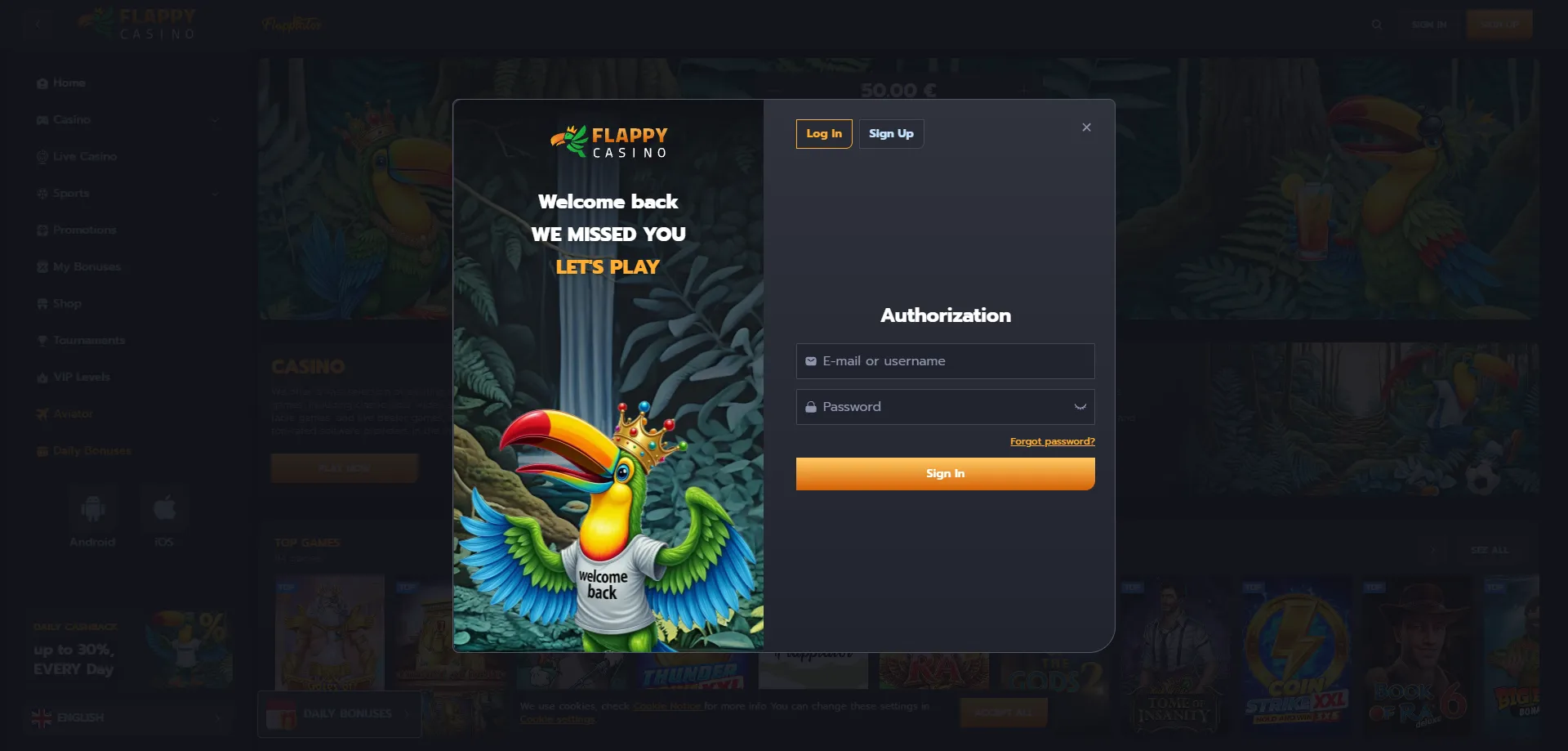 Flappy Casino VIP konts un līmeņu sistēma